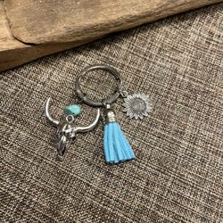 5107-PMT Velvet Tassel, Sunflower, Natural Color Type Stone, & Longhorn Key Ring