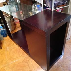 Dark Solid Wood And Glass TV Stand