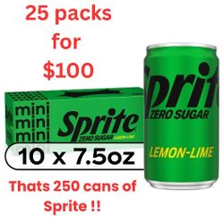 25 Packs of Sprite Zero Sugar (Mini Cans)