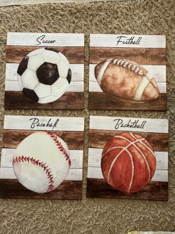 Sports Wall Canvas’ 18x18  4 pcs! Let the games begin!
