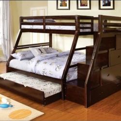 Twin Full Twin Size Triple Bunkbed W Orthopedic Mattress 