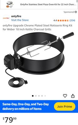 onlyfire Upgrade Chrome Plated Steel Rotisserie Ring Kit for Weber 18 Inch Kettle Charcoal Grills