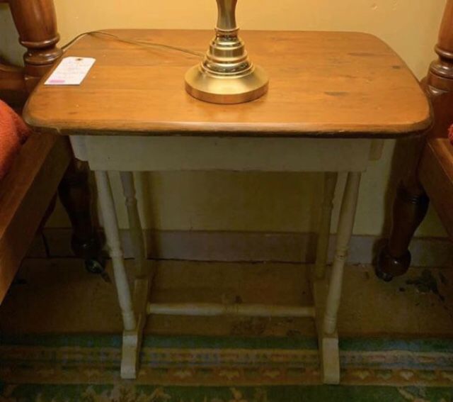 Antique Small Walnut Table w Hand Painted Base & Drawer