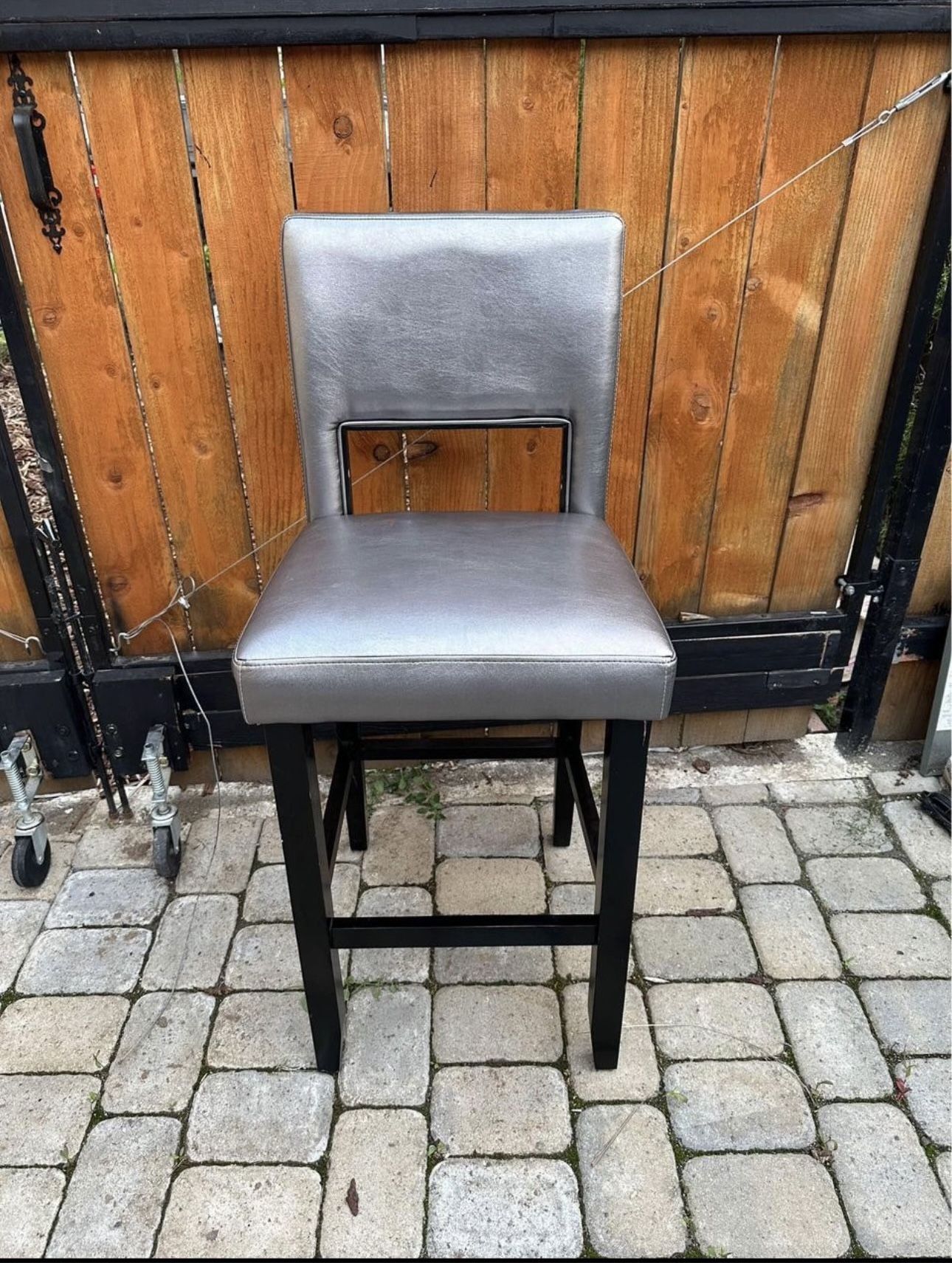 Metallic Gray Faux Leather Bar Stool