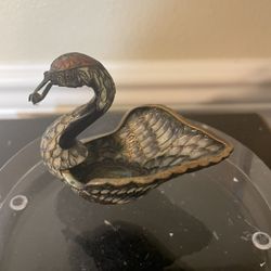 Vintage Enameled Cloisonné Swan Trinket Dish