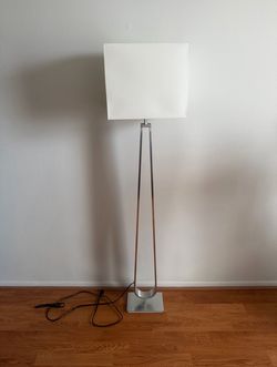 Klabb Chrome Metal Floor Lamp White Fabric Shade Modern Dimmer Silver