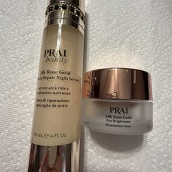 PRAIbeauty 24k Gold Wrinkle Repair Night Serum and 24k Rose Gold Eye Brighter