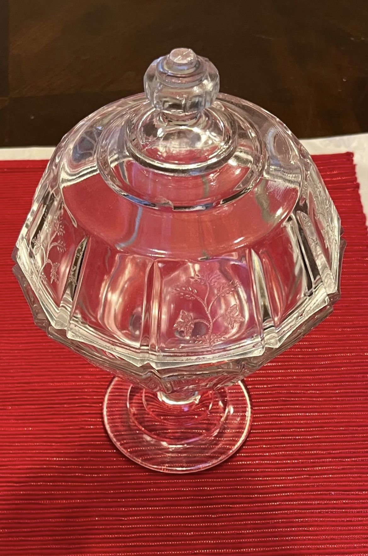 Antique Victorian Glass Compote with Flower Design Candy Dish