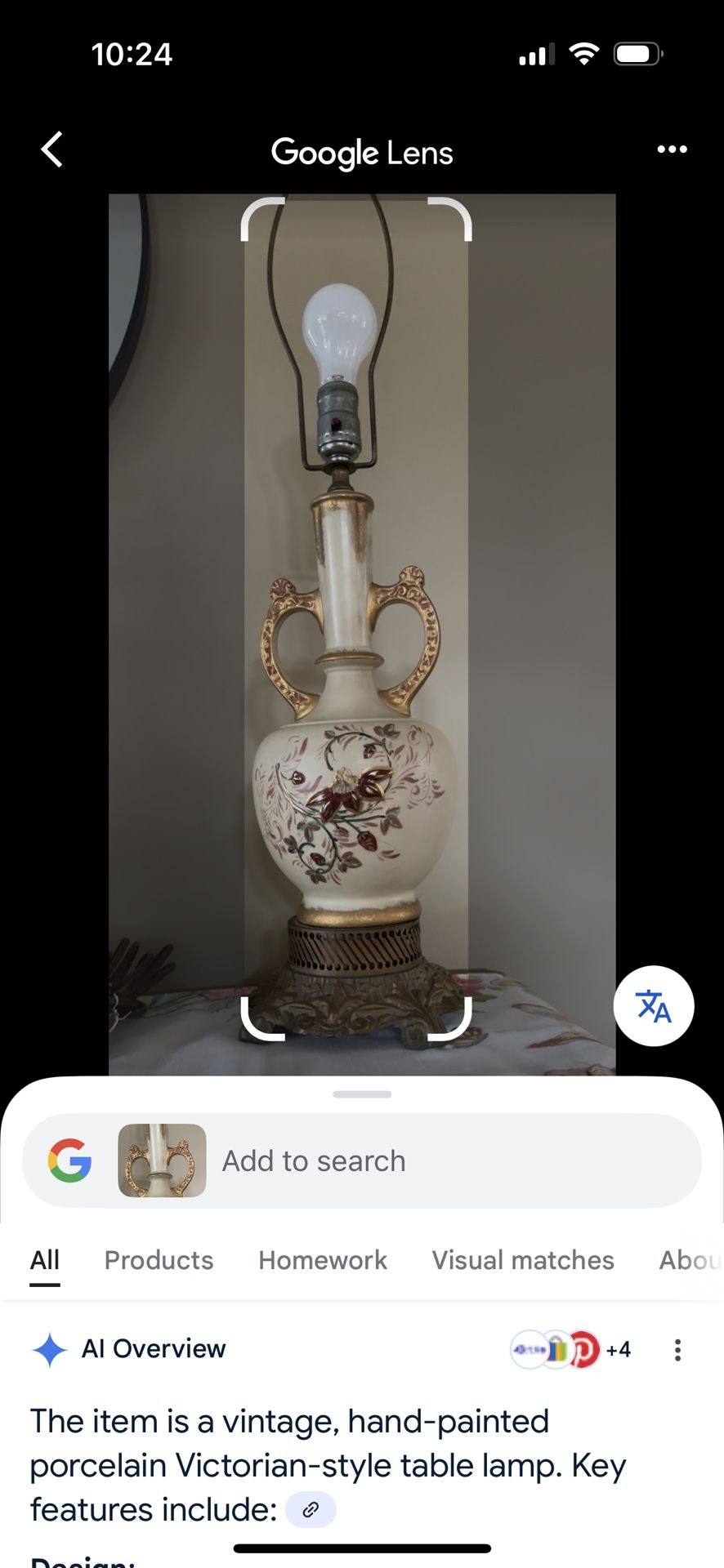 Royal Worcester Blush Ivory Hand Painted Porcelain Vintage Lamp