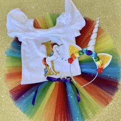 18 Months Beautiful 1st Birthday Rainbow Unicorn Outfit