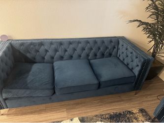 Blue velvet couch