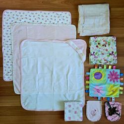 9-Piece, Baby Muslin Swaddle Blankets, Receiving Blankets, Lovey, & Burp Cloths Bundle