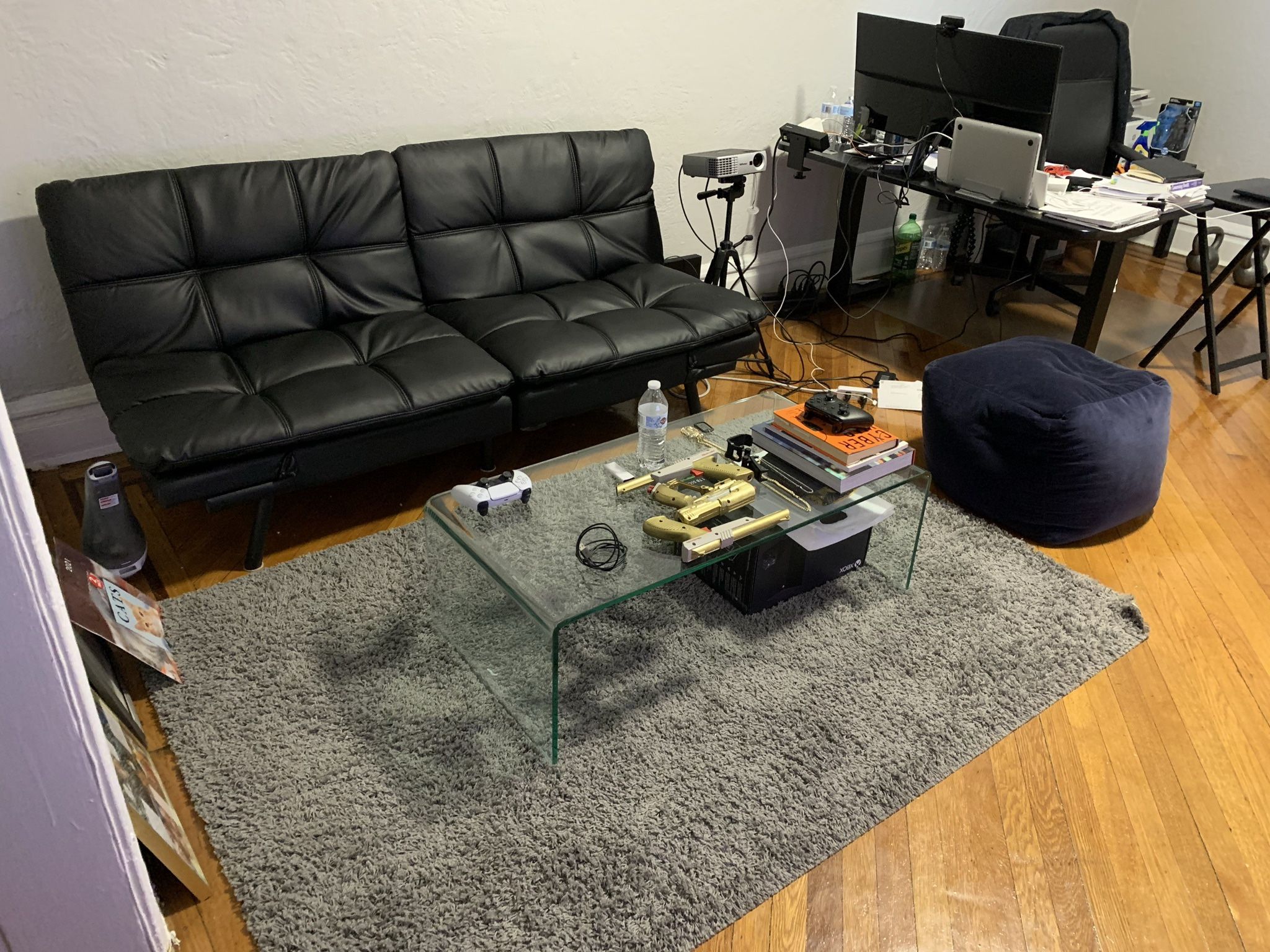 Glass Table And Futon (Can Be Sold Separate)