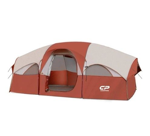 CAMPROS CP Tent 8 Person Camping Tents, Weather Resistant Family Tent, 5 Large Mesh Windows, Double Layer, Divided Curtain for Separated Room, Portabl