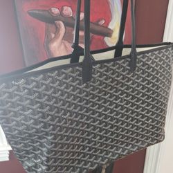 Goyard Goyardine Saint Louis GM Large Tote Black Handbag Bag Purse With Wallet