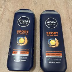 NIVEA Men 3IN1 Sport Tangerine + Pepper Scent Body Wash 16.9 Fl 2 Pack