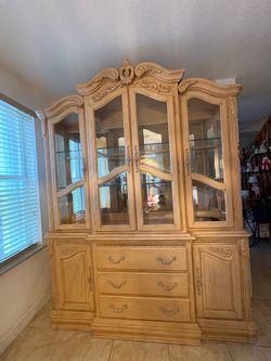 Large Light Wood Glass Display China Cabinet