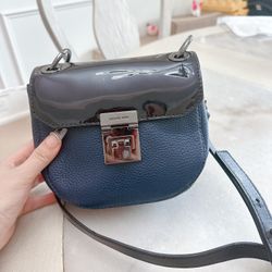 Michael Kors Cecelia Saddle Navy Leather Black Patent Crossbody Bag/NWT