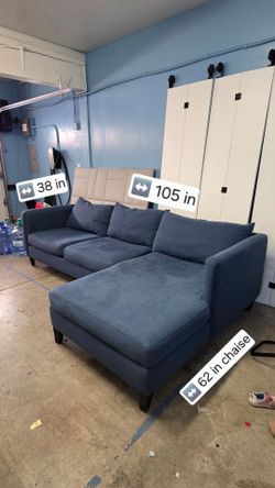 Living Spaces Blue Chaise Sectional Couch