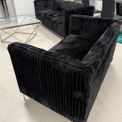Black Velvet 2 Piece Sofa & Loveseat 🔥buy Now Pay Later 