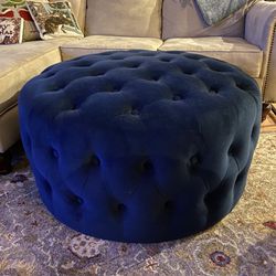 Navy Blue Suede Ottoman from Pier One