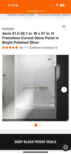 Kohler Aerie Frameless Glass Swinging Panel Tub/Shower