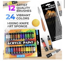 Pastel Acrylic Paint & Brushes Set