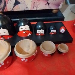 Japanese Konkeshi Girls Wooden Stacking Dolls