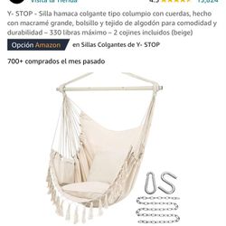 Y-STOP - Hanging swing hammock chair with ropes, made with large macramé, pocket and cotton fabric for comfort and durability - 330 pounds maximum - 2