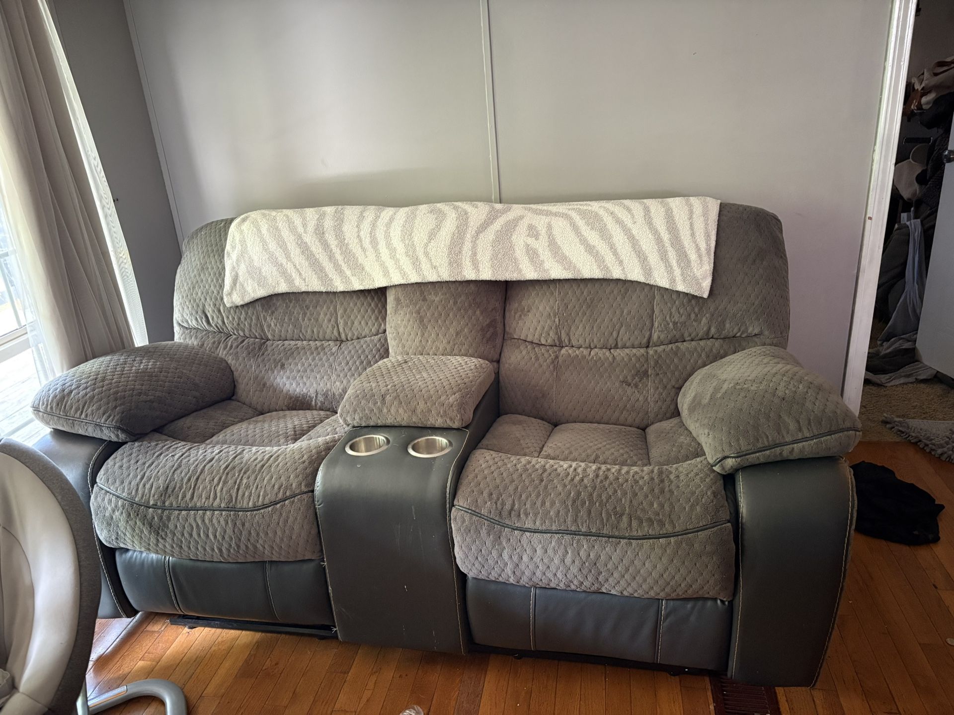 Badcock Gray Couch, Recliner & Loveseat