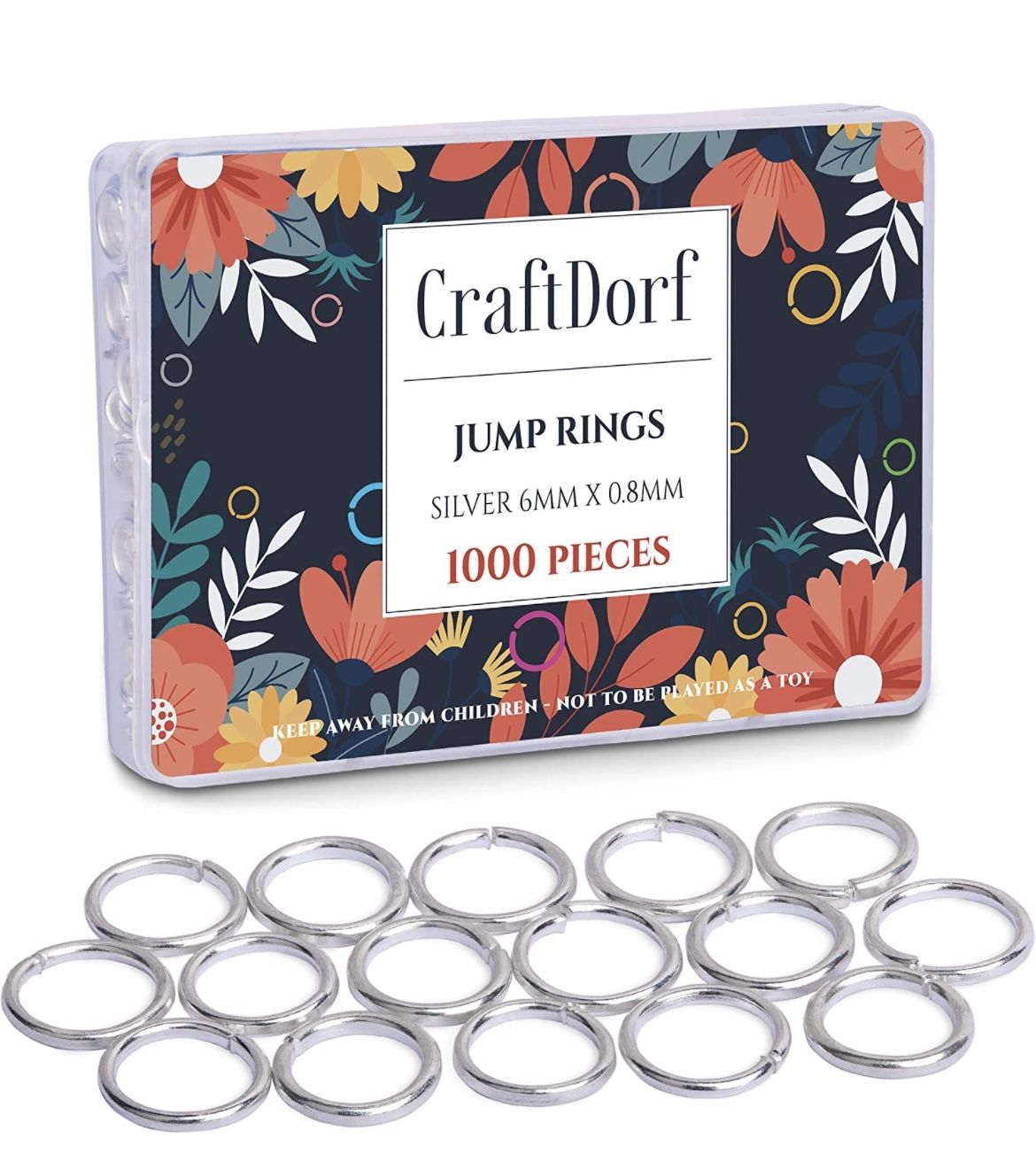 CraftDorf Jump Rings 1000PCS - Silver 6mm Jewelry Connectors for Earrings, Bracelets, Necklaces, Chainmaille, Anklets, DIY Projects and More