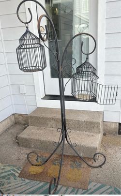 Plant Stand or - Wrought Iron Shepherd Hook with 2 Cages