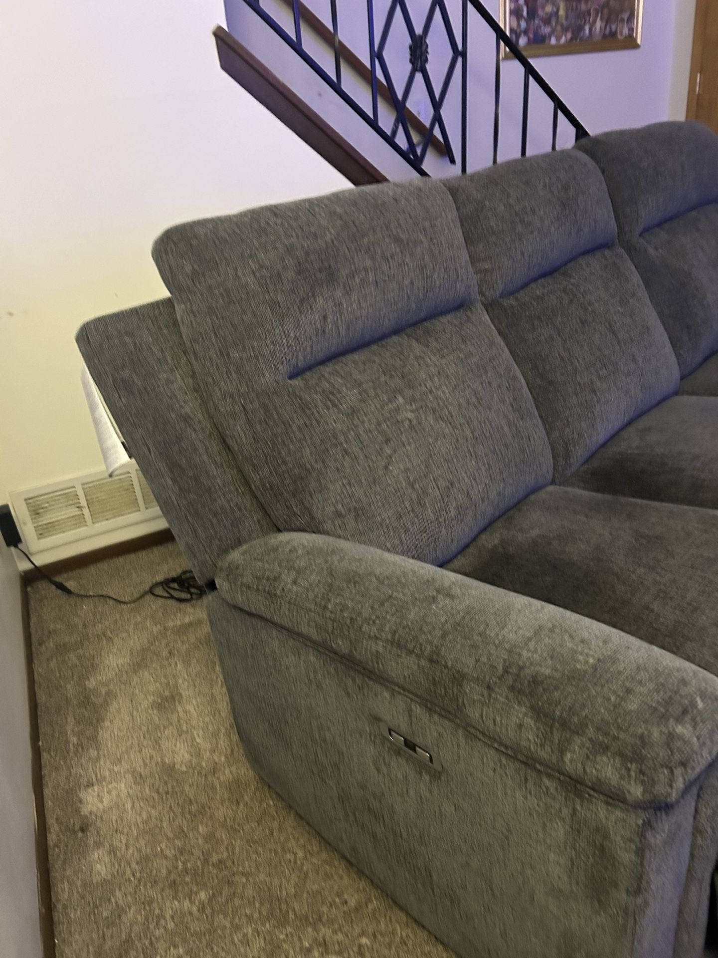 Barnsana Gravel Grey Sofa USB type C recliners on both ends.  Touch button to recline 