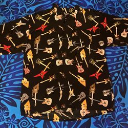 Dragonfly Men’s Guitar Print Button-Up Shirt