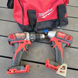 Milwaukee m18 cordless drill and impact driver.  Tools only with bag.