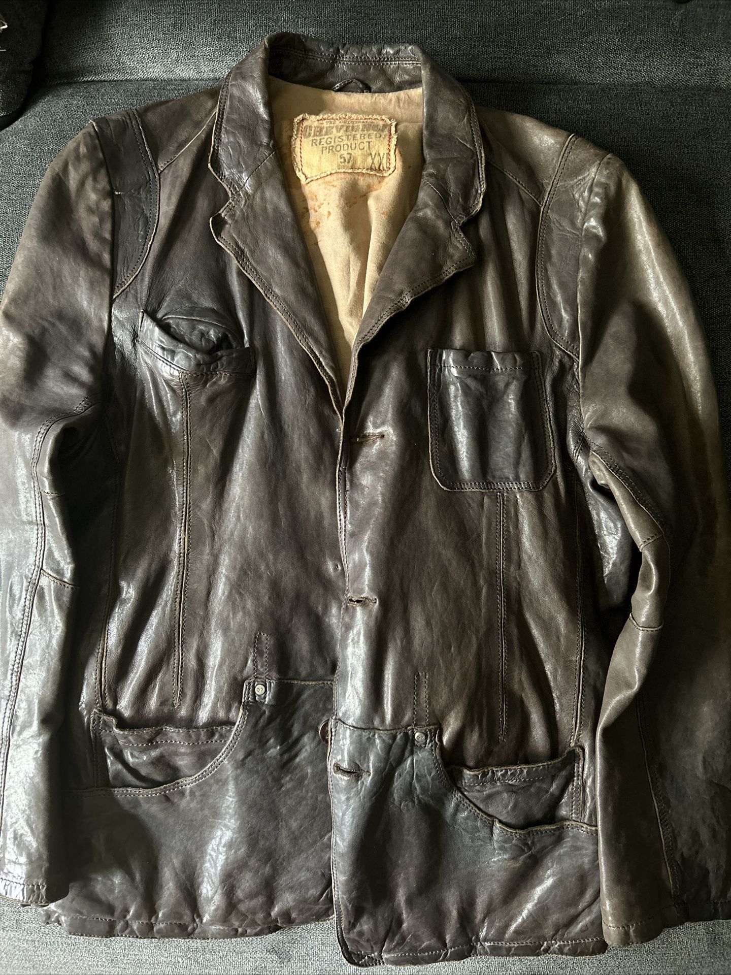 Vintage CHEVIGNON 57 Leather Jacket XXL Brown Leather Men’s Biker Pilot Rare ! 