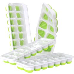 Ice Cube Trays 4 Pack, Easy-Release Silicone & Flexible 14-Ice Cube Trays with Spill-Resistant Removable Lid, LFGB Certified and BPA Free, for Cocktai