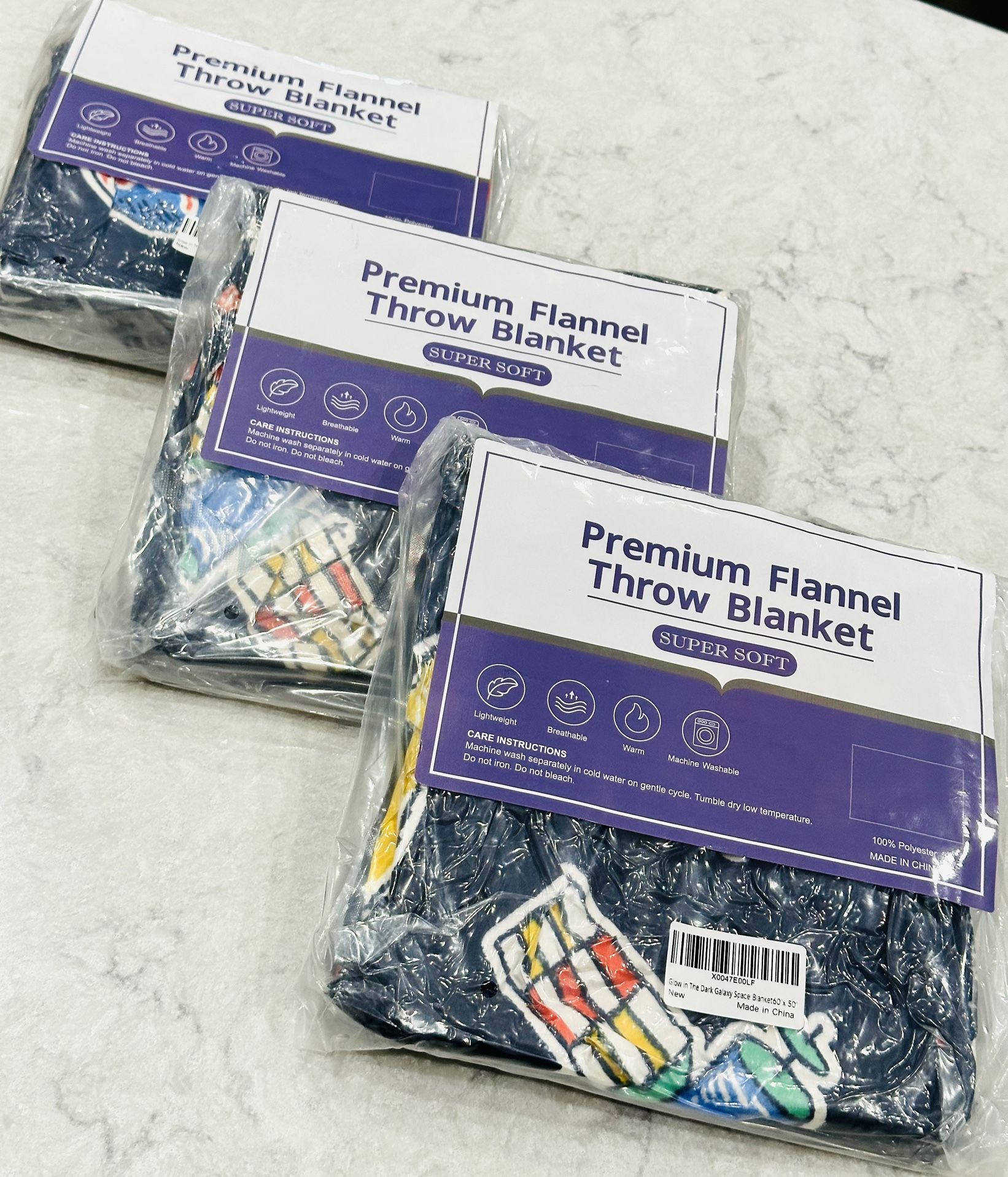 NEW [3 For $15] 50”x60” Glow In The Dark Premium Blankets, Vacuum Sealed, Great Gifts