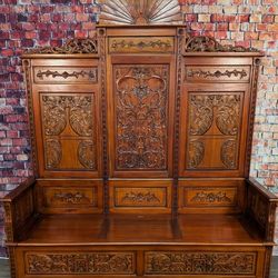 Beautiful Large Carved Wood Hall Bench w/ Storage - Fantastic Construction - Delivery Available