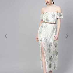 Off-white & Green Floral Printed Dress Size 8-10