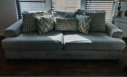 Beige Fabric Sofa with Throw Pillows
