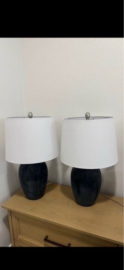 Pair of Table Lamps with White Shades