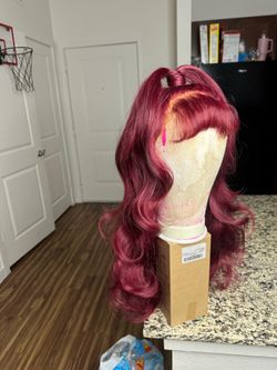 30 inch Burgundy Pre-Styled Wig (Half Up Half Down w/ Bangs)