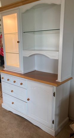 White Wood Hutch Buffet Cabinet