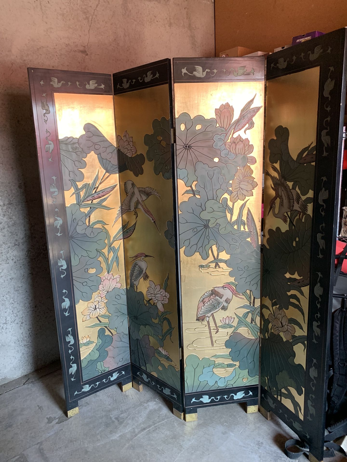 Antique Chinese Themed 4 Panel Room Divider
