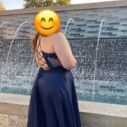 Navy Blue Corset Back Prom Dress