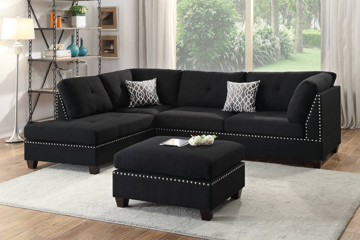 Reversible Sectional & Ottoman - AVAILABLE IN BLACK OR BLUE GREY LINEN LIKE FABRIC OR ESPRESSO BOUNDED LEATHER 