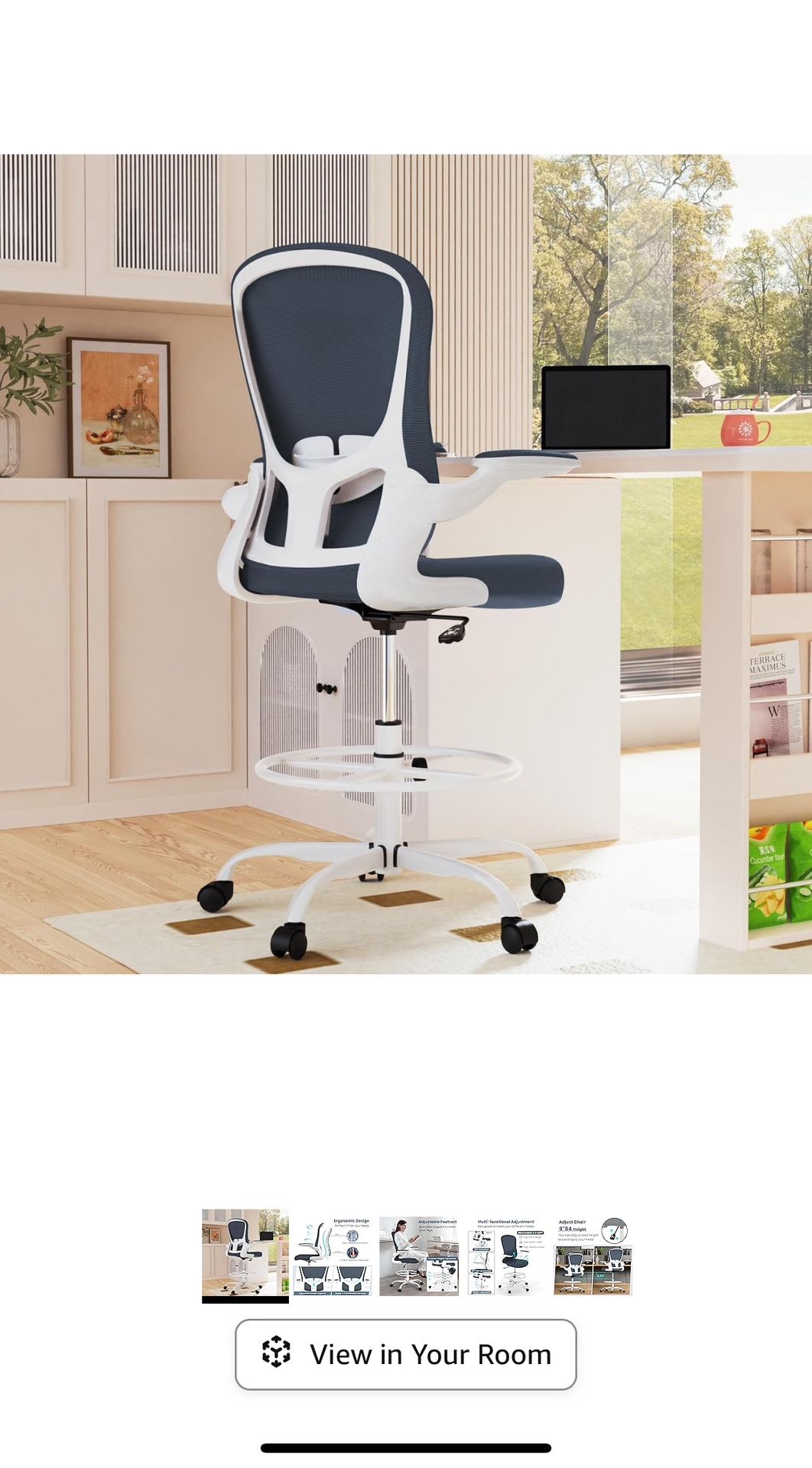 Drafting Chair, Tall Office Chair with Flip up Armrests Executive