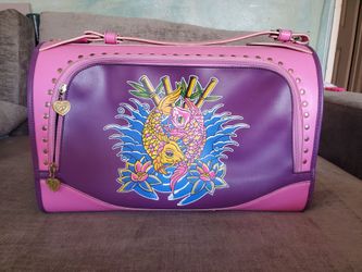 Y2K Pet Flys Carrier Pink Fax Leather, Koi Fish Design, Leopard Fur and Brass Detailing
150 OBO