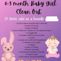 0-3 Month Baby Girl Clothes Bundle - 37 Items
